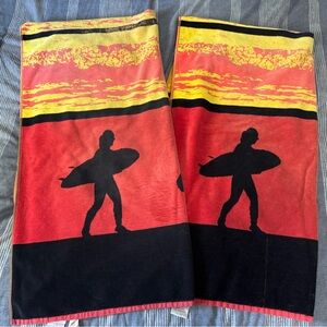 Surfer Silhouette Beach Towel - Red and Black 37 inches by 72 inches